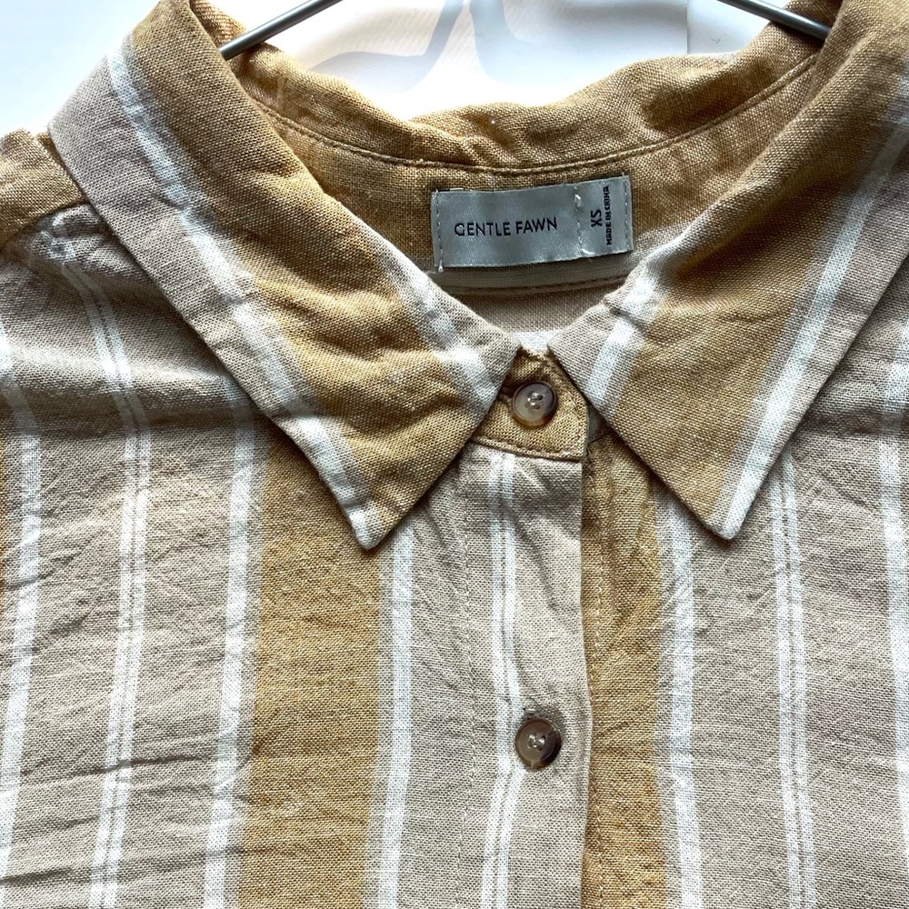 gentle fawn linen  blend Striped Tan and White top  Shirt - Picture 5 of 6